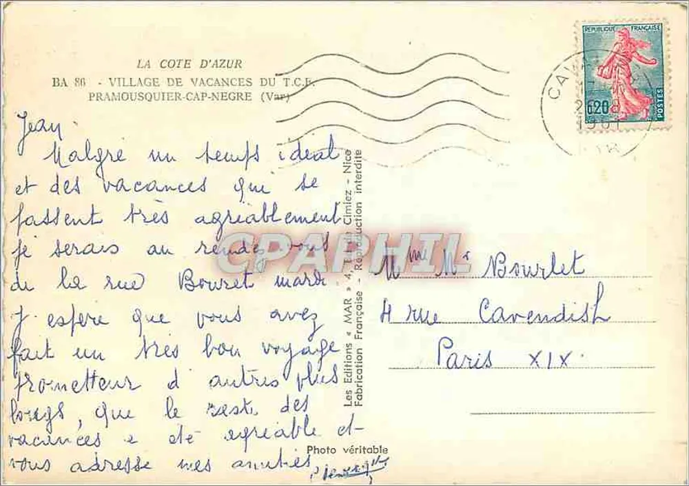 Pramousse - Cap Negre — Ferienort des T.C.R. — Les Éditions « MAR » - Rückseite