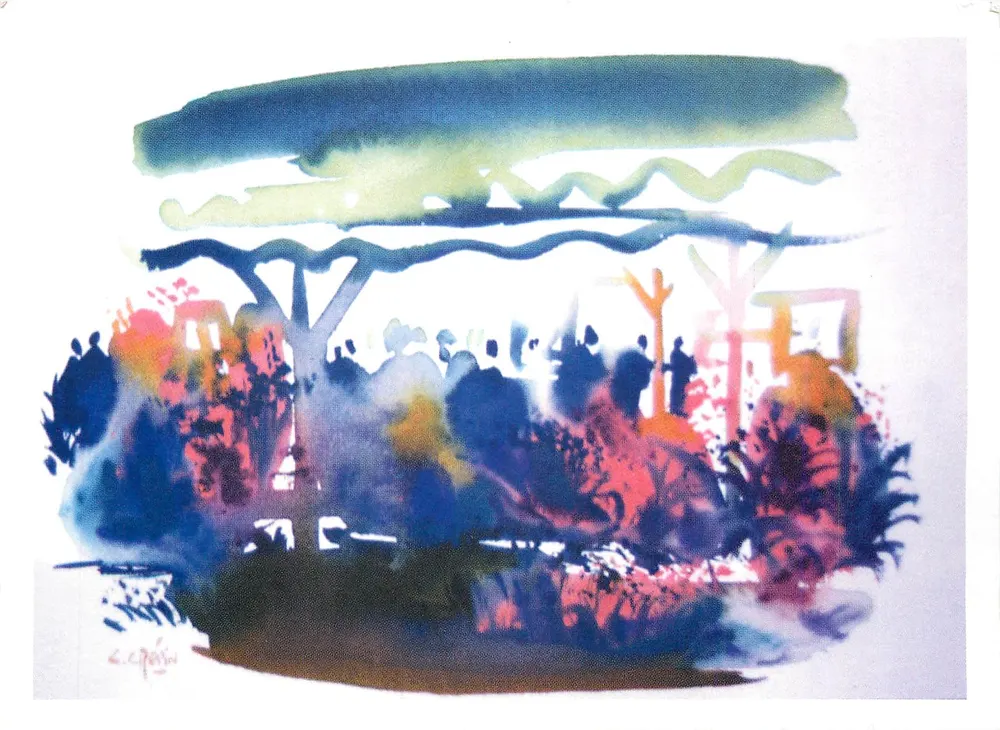 Cena de jardim — aquarela — G. C. Pevin - Frente