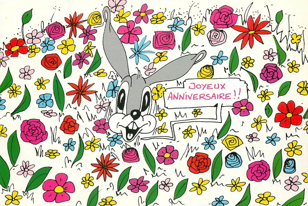 Bunny im blühenden Garten — Frohes Geburtstag !! — Tendresse Éditions, n°72 - Vorderseite