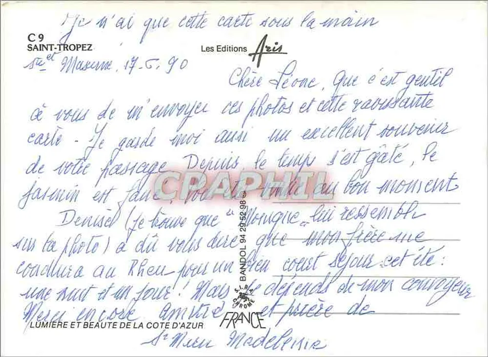 St Tropez — Lembrete de St Tropez — Les Editions Aris - Verso
