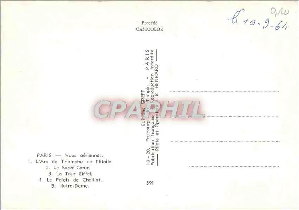 Paris — Lembrança de Paris — Edições Greff - Verso
