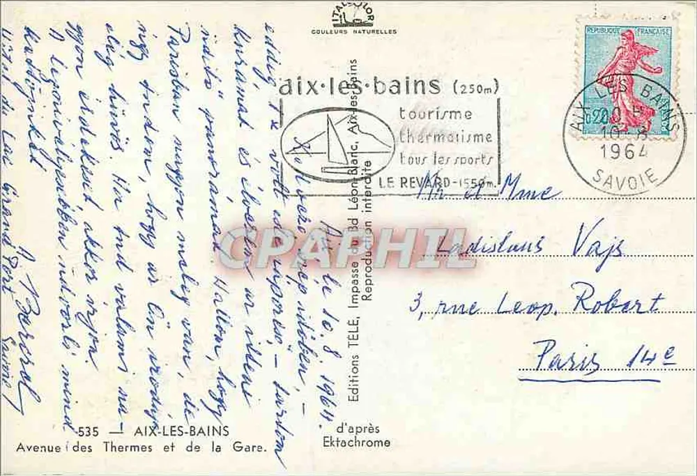 Aix-les-Bains — Blick auf die Hauptstraße mit Hotels und Bergen — Editions TÉLÉ, n°535 - Rückseite