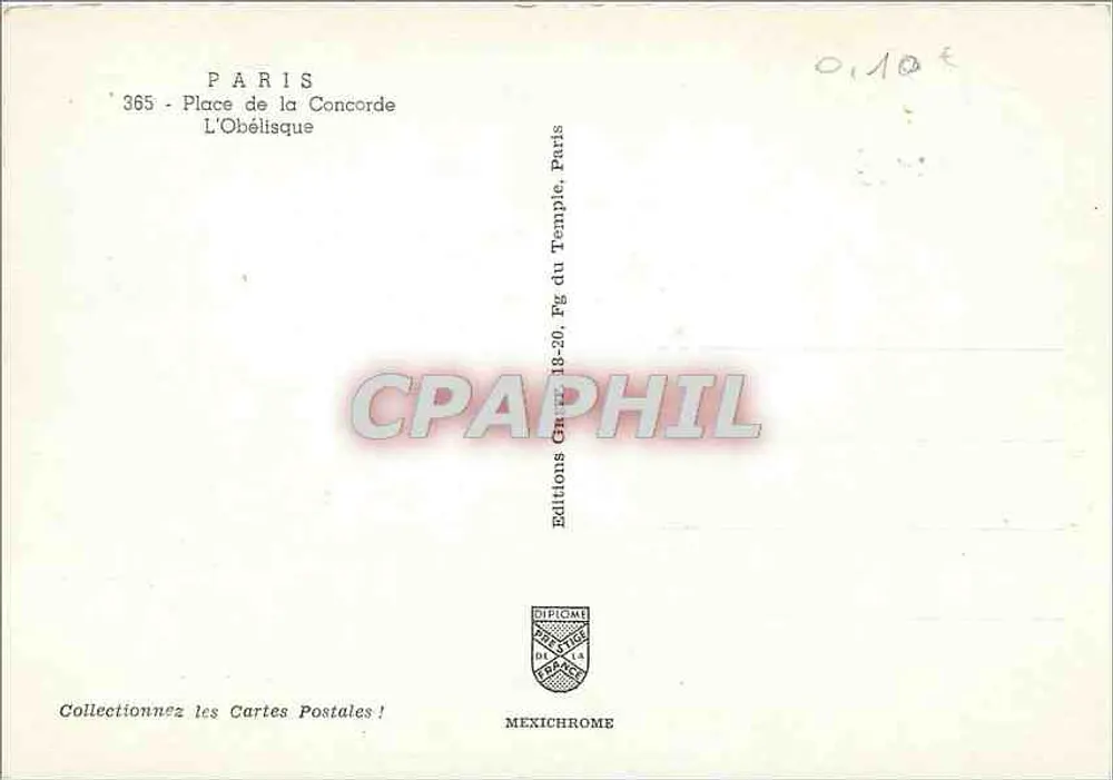 Place de la Concorde — O Obélisco — Editions MEXICHROME, n° 365 - Verso