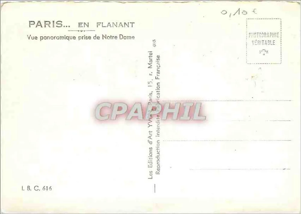 Paris... en Flanant — Vue panoramique prise de Notre Dame — Éditions d'Art Yvon, Paris - Verso