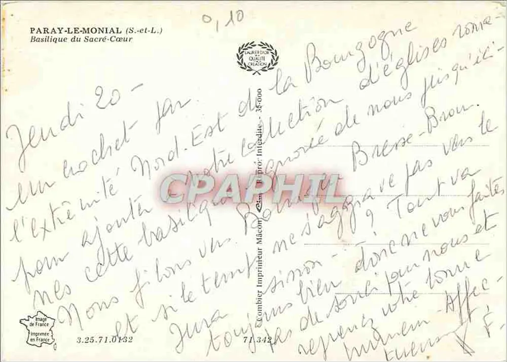 Paray-le-Monial — Basilika des Heiligen Herzens — Imprimerie Combier - Rückseite