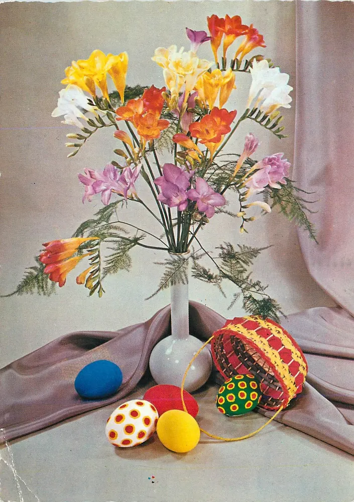 Frühlingsblumen und Ostereier — Verlag M-230/824, Budapest - Vorderseite