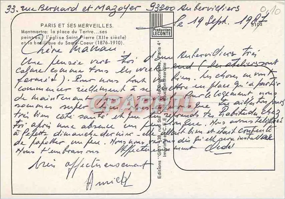 Montmartre — Praça do Tertre e igreja de São Pedro — Produção LECONTE n°5104 - Verso
