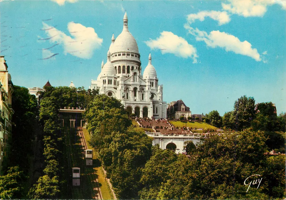 Basilika des Heiligen Herzens von Montmartre — Panoramablick mit Seilbahn — Ausgabe Guy - Vorderseite