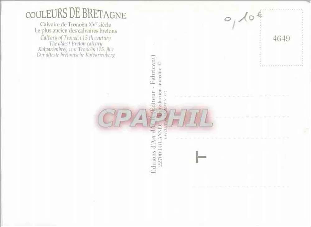 O Calvaire de Tronoën — Bretagne — Edições de Arte J. Loanne - Verso