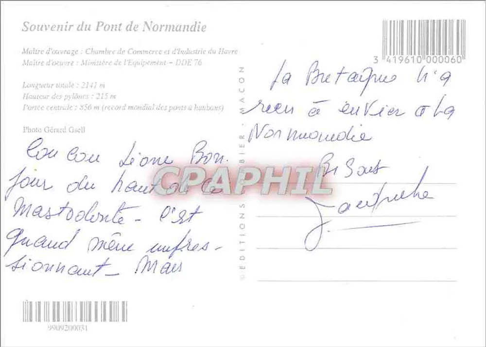 Ponte de Normandia — Lembrança do Ponte de Normandia — Edições Bier - NACON - Verso
