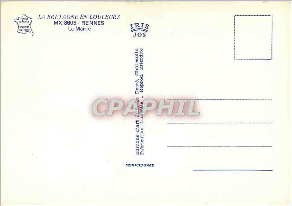 A prefeitura de Rennes — editor JOS, série MX 8605 - Verso