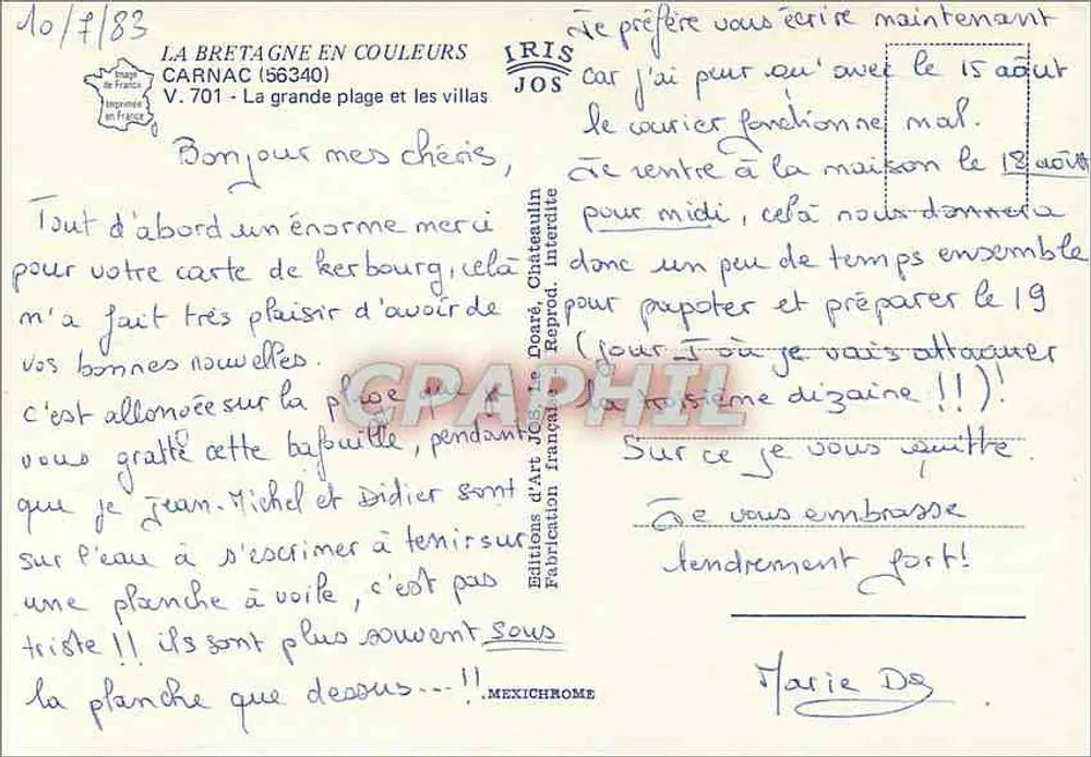 Carnac (56340) — The Large Beach and the Villas — Éditions d'Art JOS, Châteaulin - Back