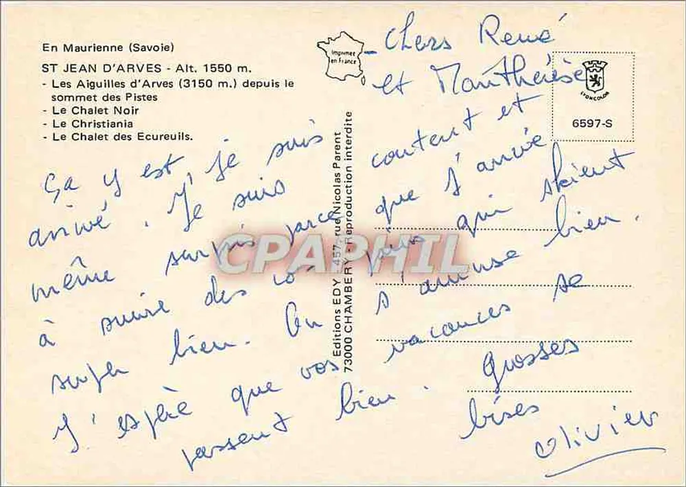 Saint JEAN d'ARVES — vista de montanhas, chalés e teleférico — Éditions EDY, 73000 CHAMBERY - Verso