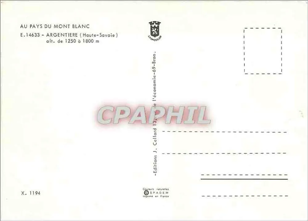 Argentière — winterliche Panoramansicht — J. Cellard Editions - Rückseite