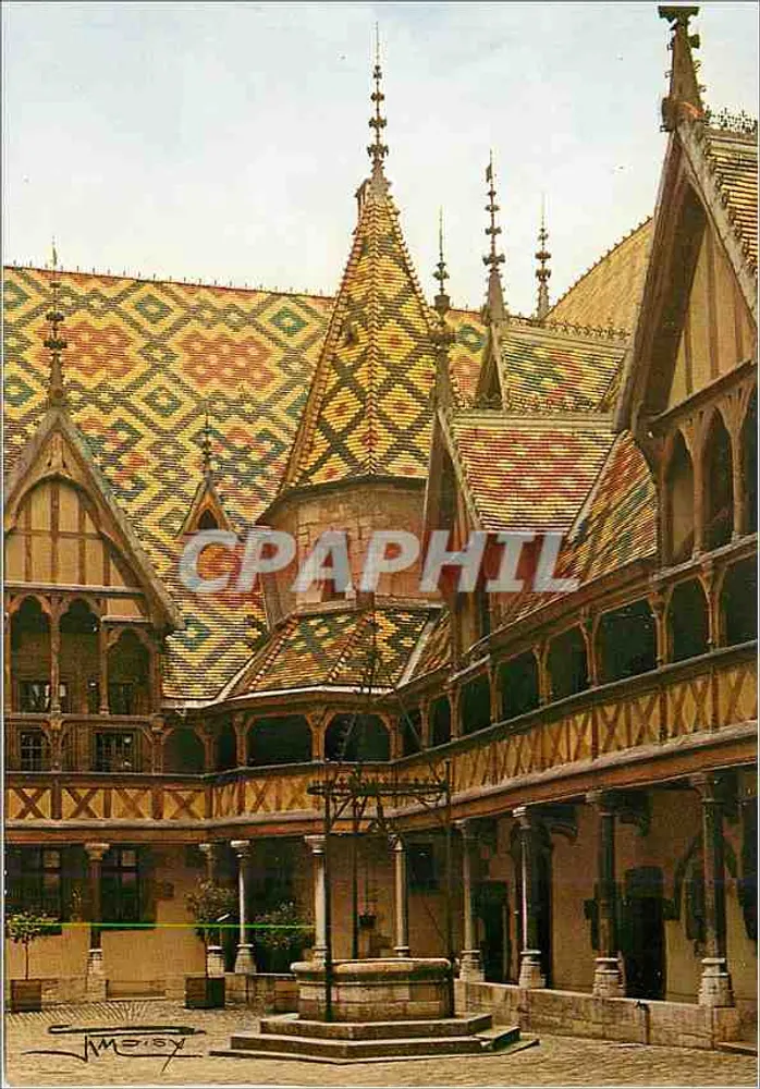 Beaune (Côte-d'Or) — Hôtel-Dieu (1443) — O Poço — Foto R. Moisy, SPADEM 1971 - Frente