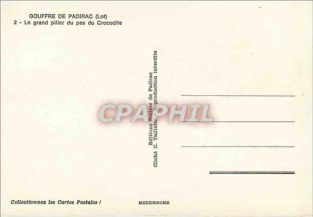 Gouffre de Padirac (Lot) — Le grand pilier du pas du Crocodile — éditions C. Tallié - Verso