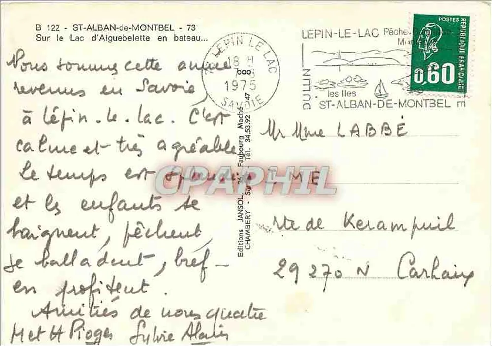 Lac d'Aiguebelette — Saint-Alban-de-Montbel — Éditions Janssou, Chambery - Verso