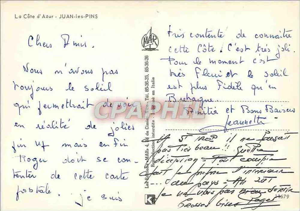 Juan-les-Pins — vista da praia e de um porto — editor MAP - Verso