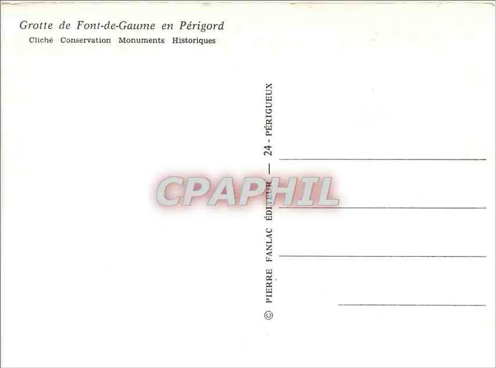 Gruta de Font-de-Gaume en el Périgord — grabado de un bisonte — editor Pierre Fanlac - Reverso