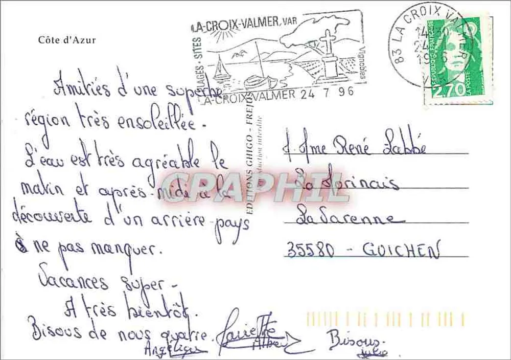 Côte d'Azur — rua pavimentada sob arco de pedra — Edições Chigo, n° 24796 - Verso