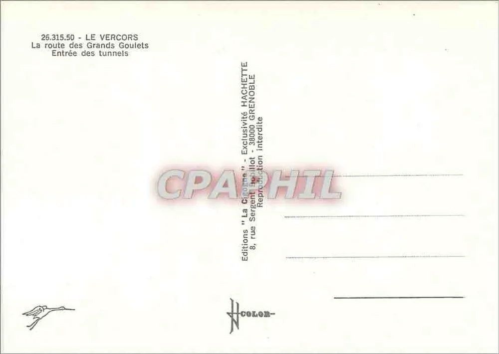 Le Vercors — Die Straße der Großen Goulets — Tunnel-Eingang — Editions 'La Citronne' - Grenoble - Rückseite