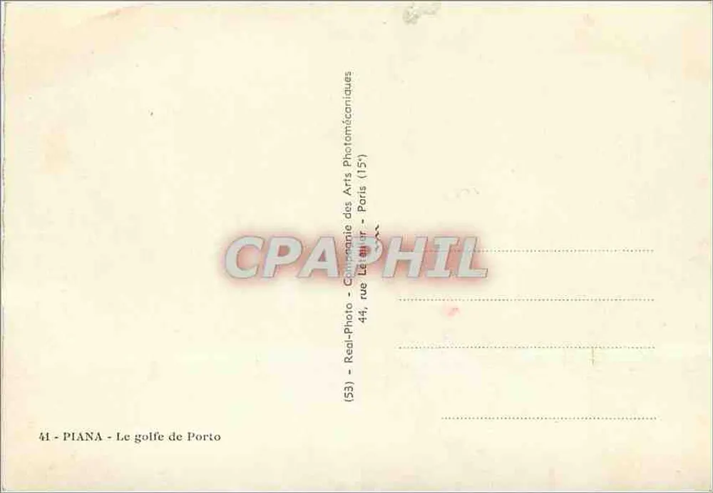 O golfo de Porto — Piana — Editor: Real-Photo - Compagnie des Arts Photomaniq - Verso