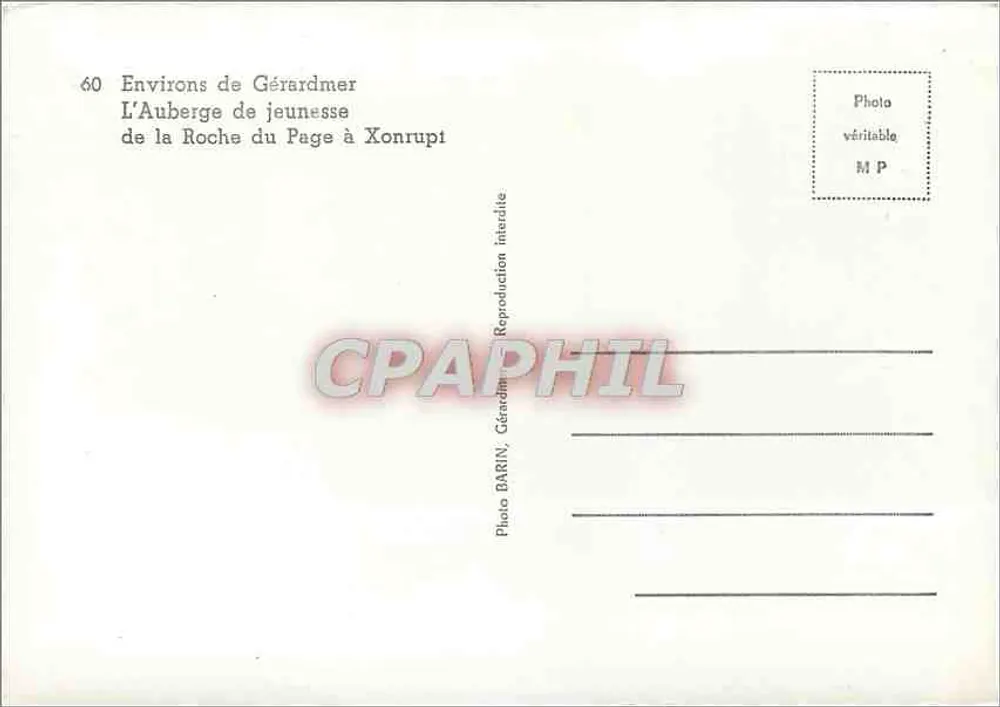 Umgebung von Gérardmer — Jugendherberge La Roche du Page in Xonrupt-Allagnes — Photo BARIN, Gérardmer - Rückseite