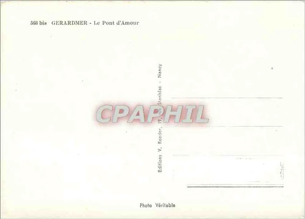 GERARDMER - O Ponte do Amor — Éditions V. Roeder, Nancy - Verso