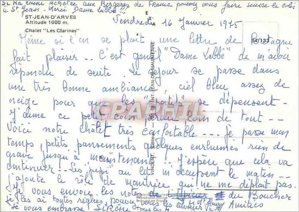 St-Jean-d'Arves — Chalet 'Les Clarines' — Editora: Saint-Étienne-de-Maurelaine - Verso