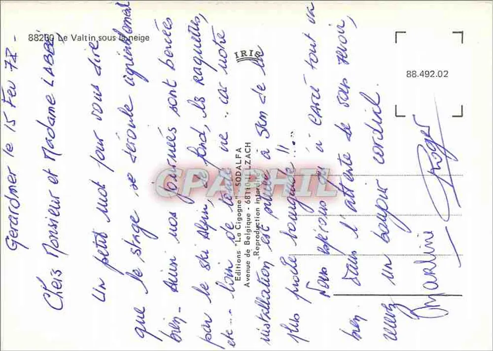 ले वाल्टिन — शीतकालीन दृश्य — एडिशन्स 'ला सिगों' सोडाल्फा - पीछे