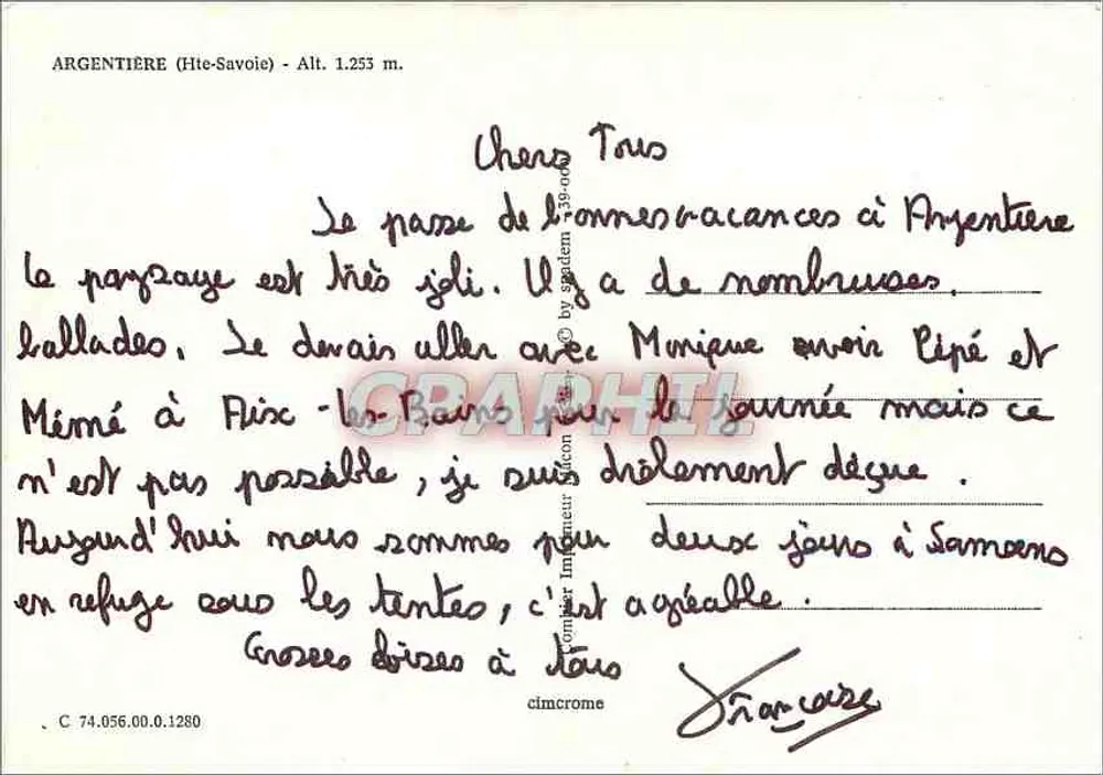 Argentière 1253 — vista panorâmica e aldeia — editor Cimchrome - Verso