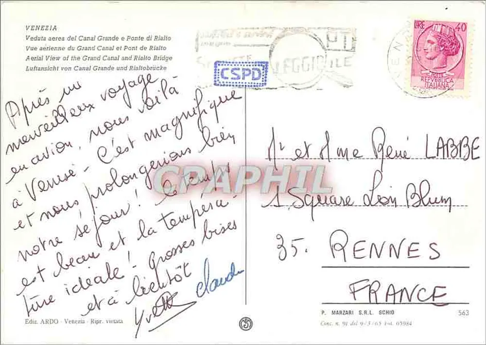 Vénétie — Vue aérienne du Grand Canal et du Pont du Rialto — P. Marzari S.R.L. Schio n°563 - Verso