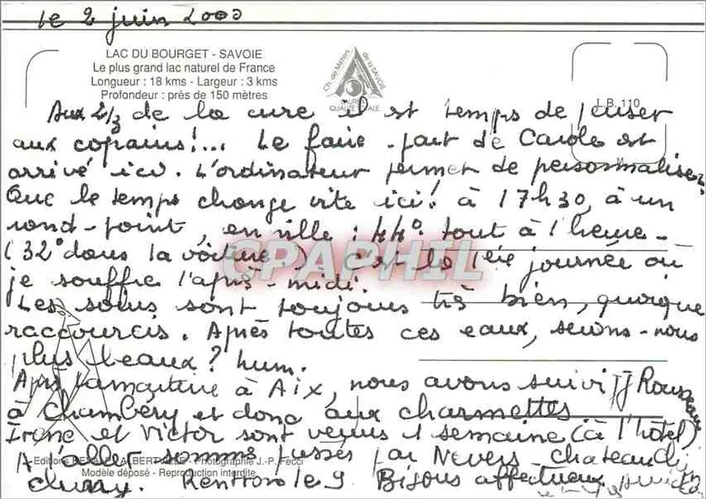 Lac du Bourget — poème de Lamartine — n° LB.110 - Verso