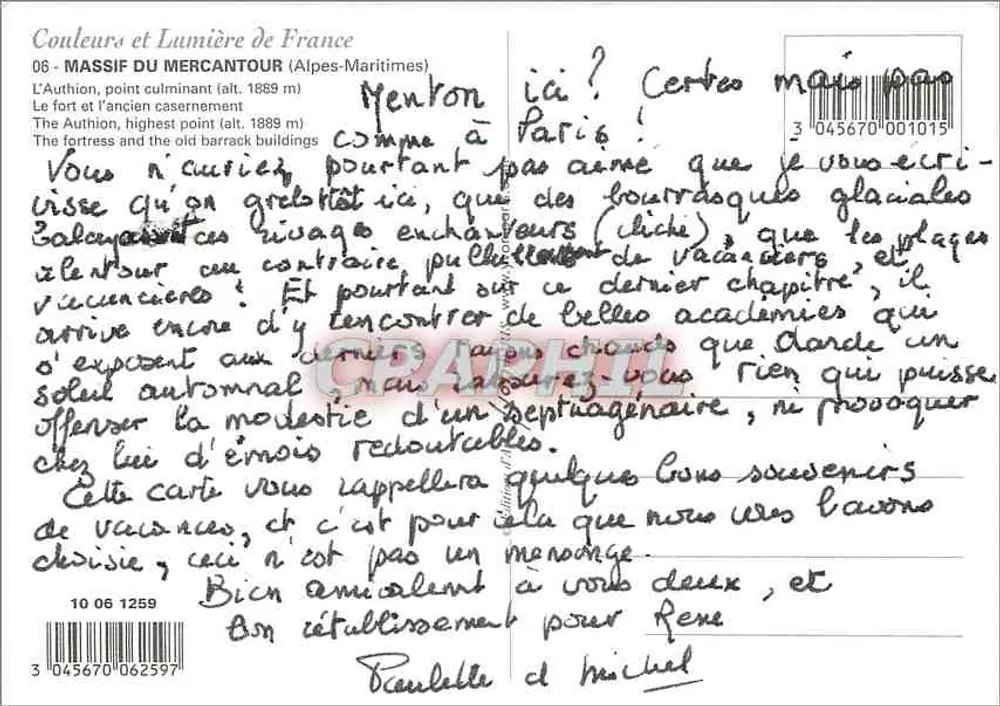 Massif do Mercantour — ruínas de um antigo quartel e fortaleza de Authion — n° 1017 - Verso