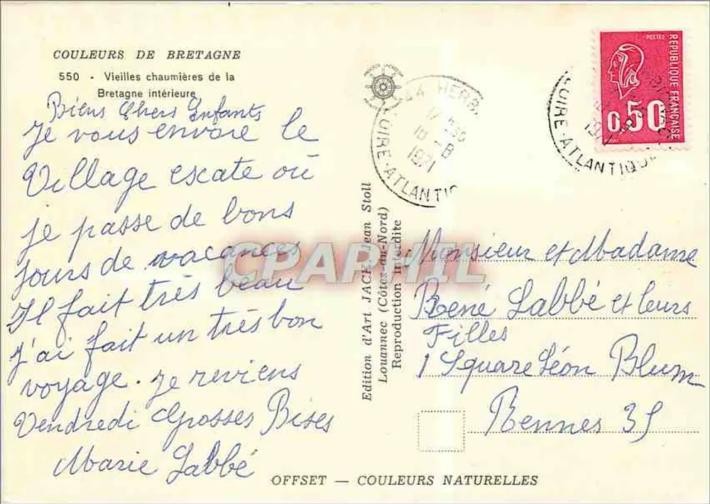 Chalés bretones — Ed. d'Art JAC (Côtes-du-Nord) n°550 - Verso