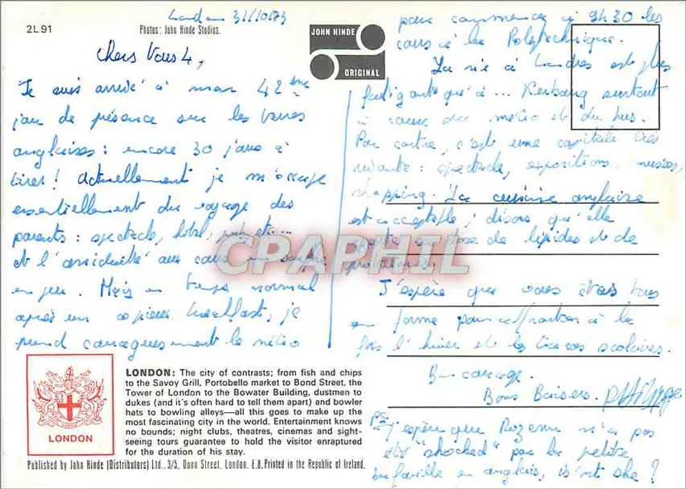 लंदन से बधाई — जॉन हिंडे (वितरक) लिमिटेड — संख्या 2L91 - पीछे