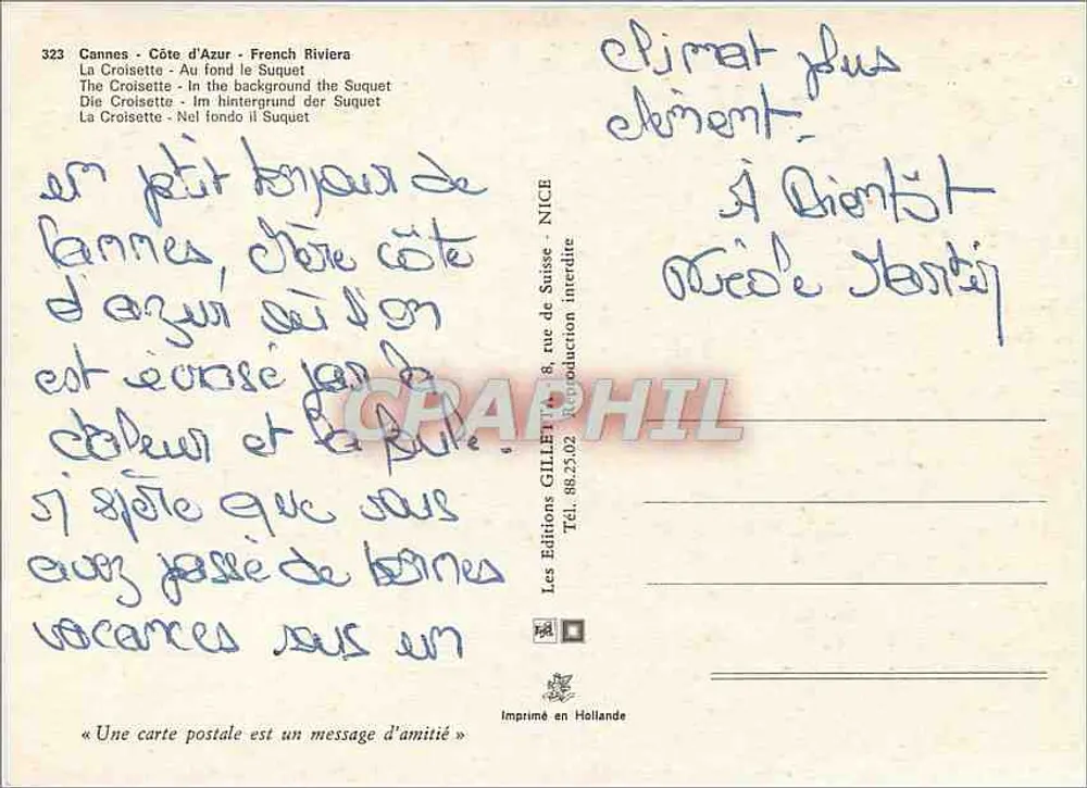 Cannes — La Croisette — Verlag GILLET, n°323 - Rückseite