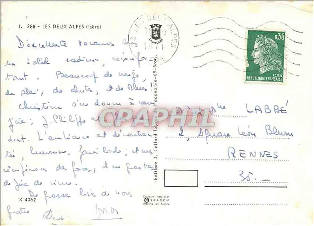 Les Deux Alpes — 1650-2450 m. — Edições J. Cellard - Verso