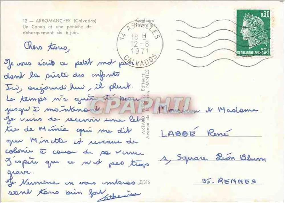 Arromanches — Landung und Kanone von 1944 — Verlag Artaud, Nantes - Rückseite