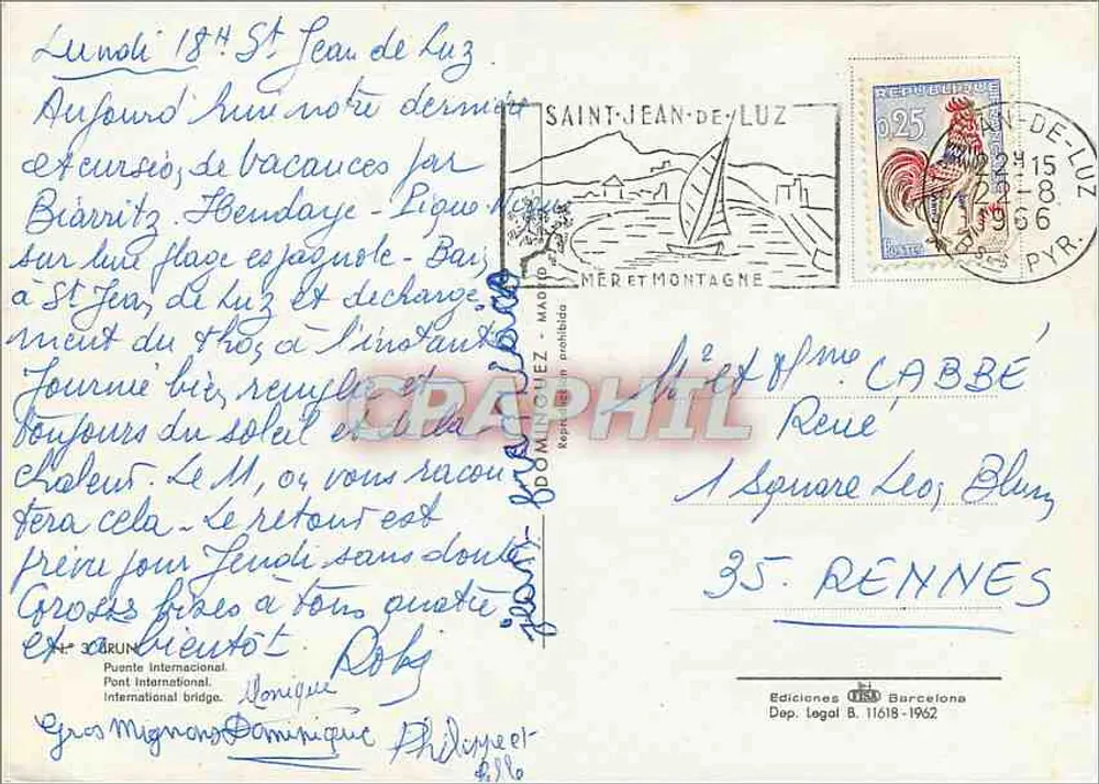 Ponte internacional de Saint-Jean-de-Luz — vista com barreira de listras vermelhas e brancas — Edições TSD Barcelona - Verso