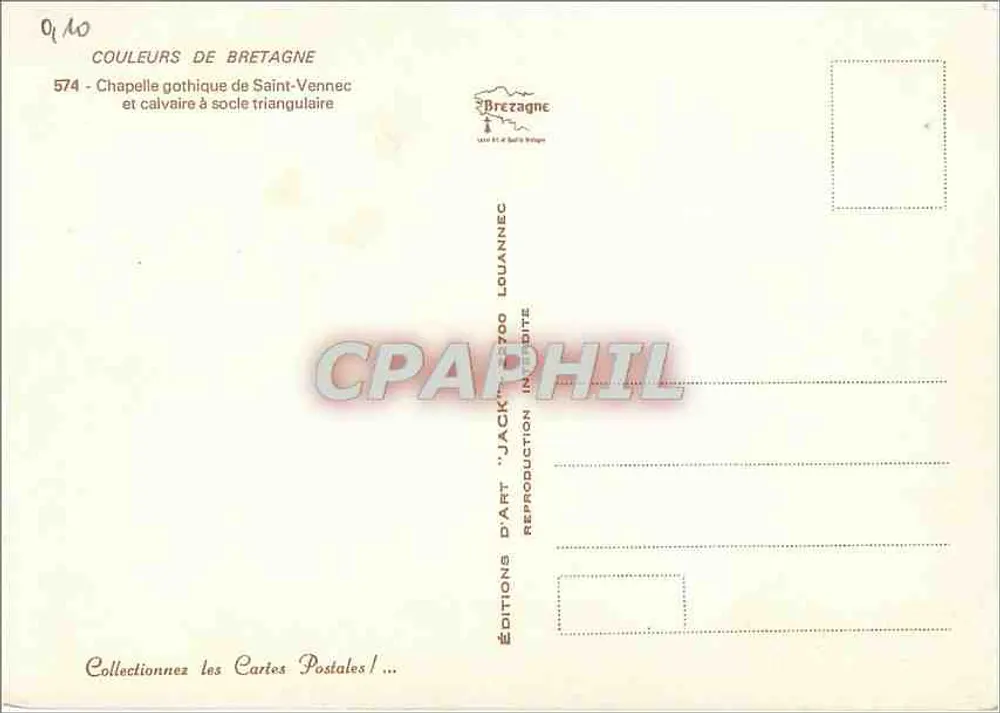 Gotische Kapelle von Saint-Vennec — Kruzifix auf dreieckigem Sockel — Éditions d'Art 'Jack' Louannec - Rückseite
