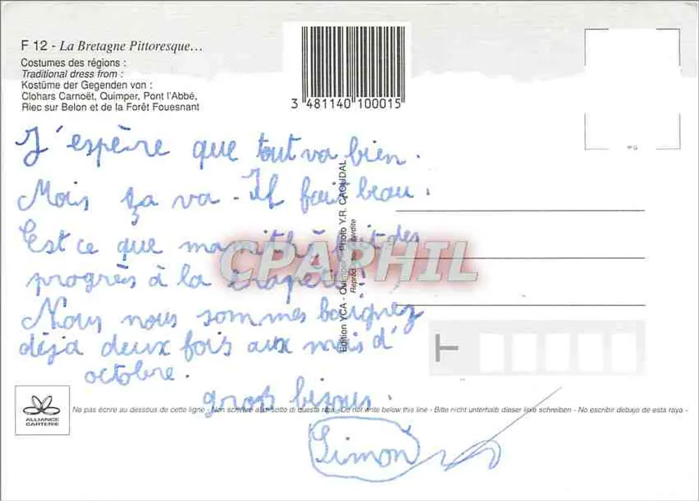 Cabeleiras e Laces da Bretanha — Edição Alliance Gantère - Verso