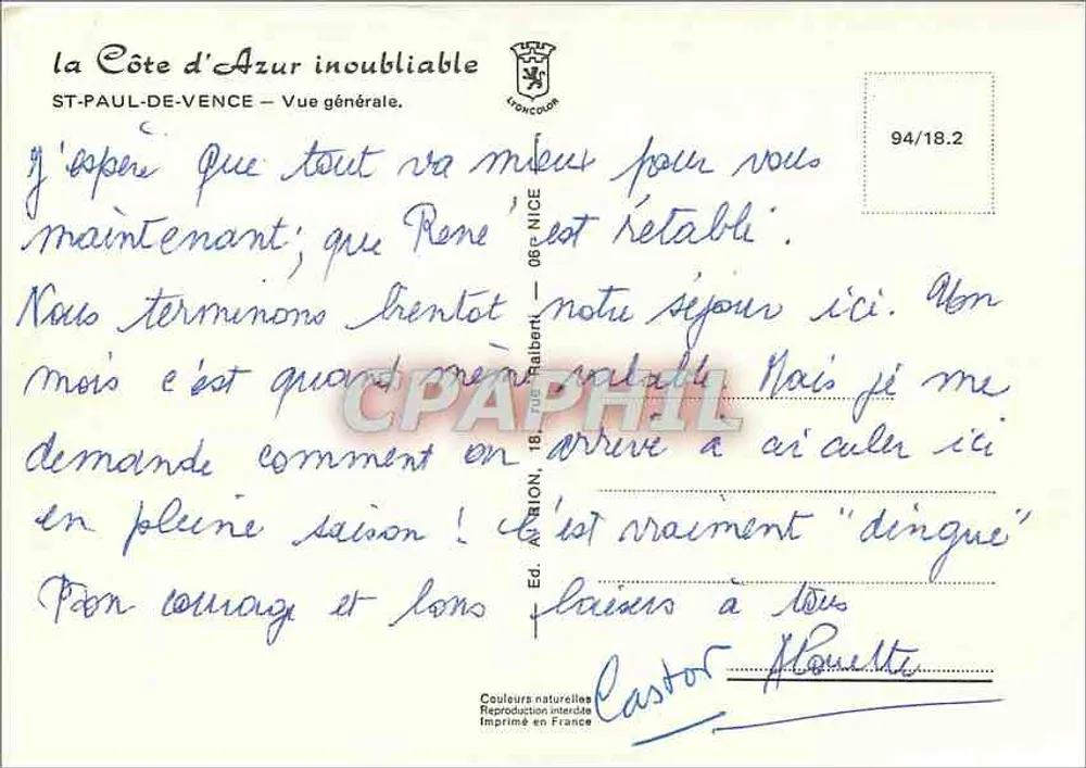 Saint-Paul-de-Vence — Vista geral — Éd. Troncolan, n° 94/18.2 - Verso