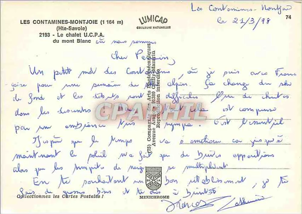 Les Contamines-Montjoie — Das U.C.P.A.-Chalet — Lumicap - Rückseite