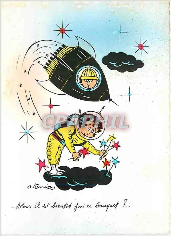 Astronauta e foguete — cena humorística — G. Meunier, n° 601 - Frente