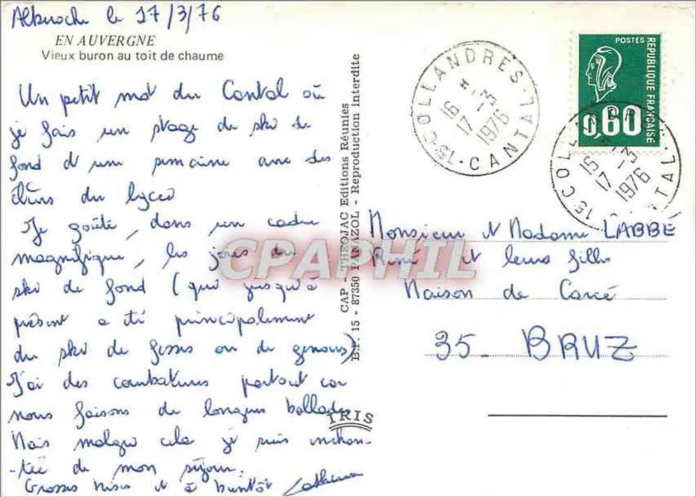 Altes Buron mit Strohdach — Cantal — Éditions Réunies TRIS - Rückseite