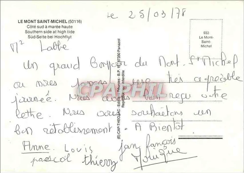 Monte Saint-Michel — Lado sul com maré alta — IRIS 1818 - Verso