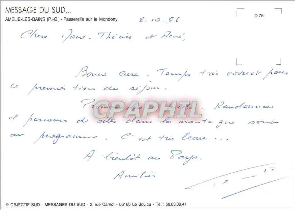 Amélie-les-Bains — Brücke über den Mondony — Nachricht aus dem Süden - Rückseite