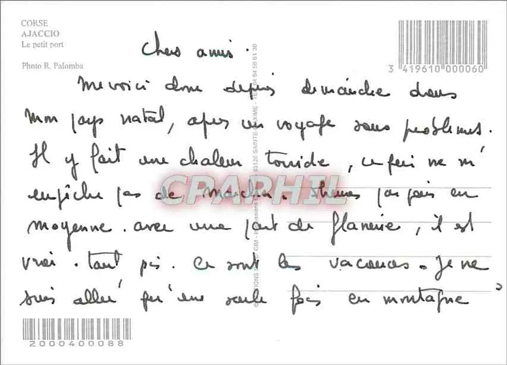 Ajaccio — A pequena enseada — Foto R. Palomba - Verso