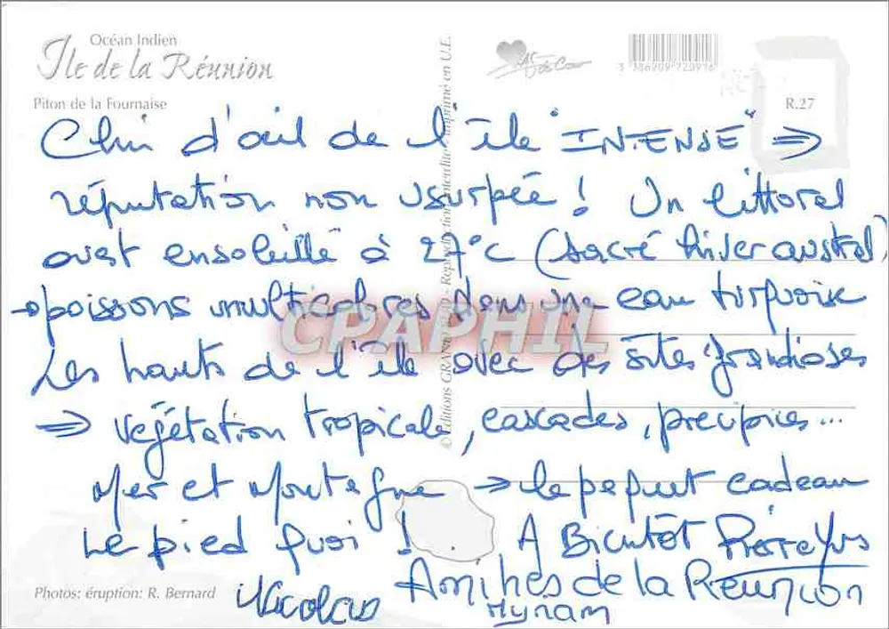 La Réunion - Piton da Fournaise — Erupções e paisagens vulcânicas — Edições CPAPHIL n° R.27 - Verso